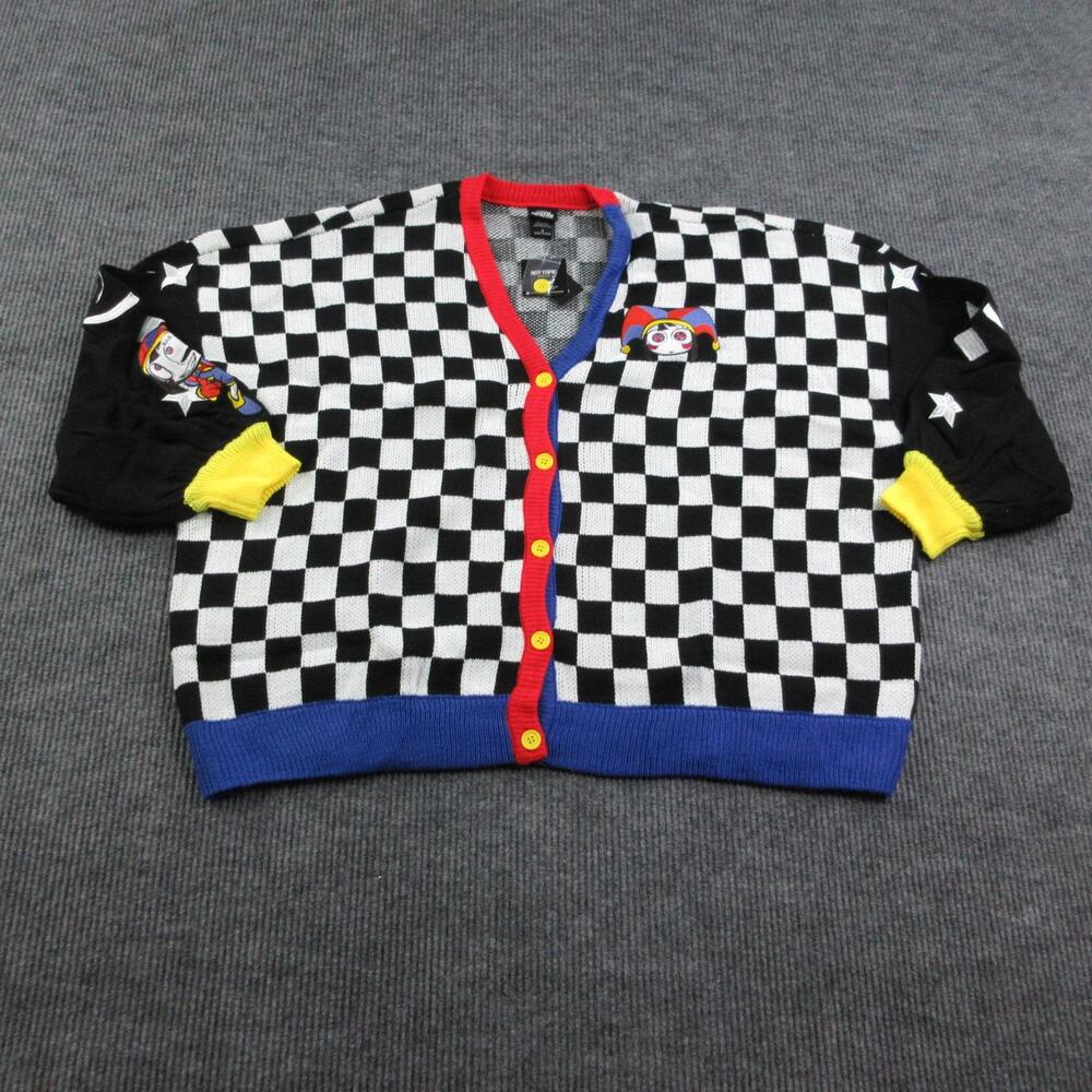 The Amazing Digital Circus Cardigan Womens 4 Black Check Pomni Graphic NWT